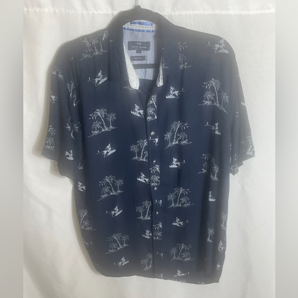 Michael Brandon Other - Michael Brandon XL Rayon Hawaiian Shirt Surf Palm Print Navy Slim Fit